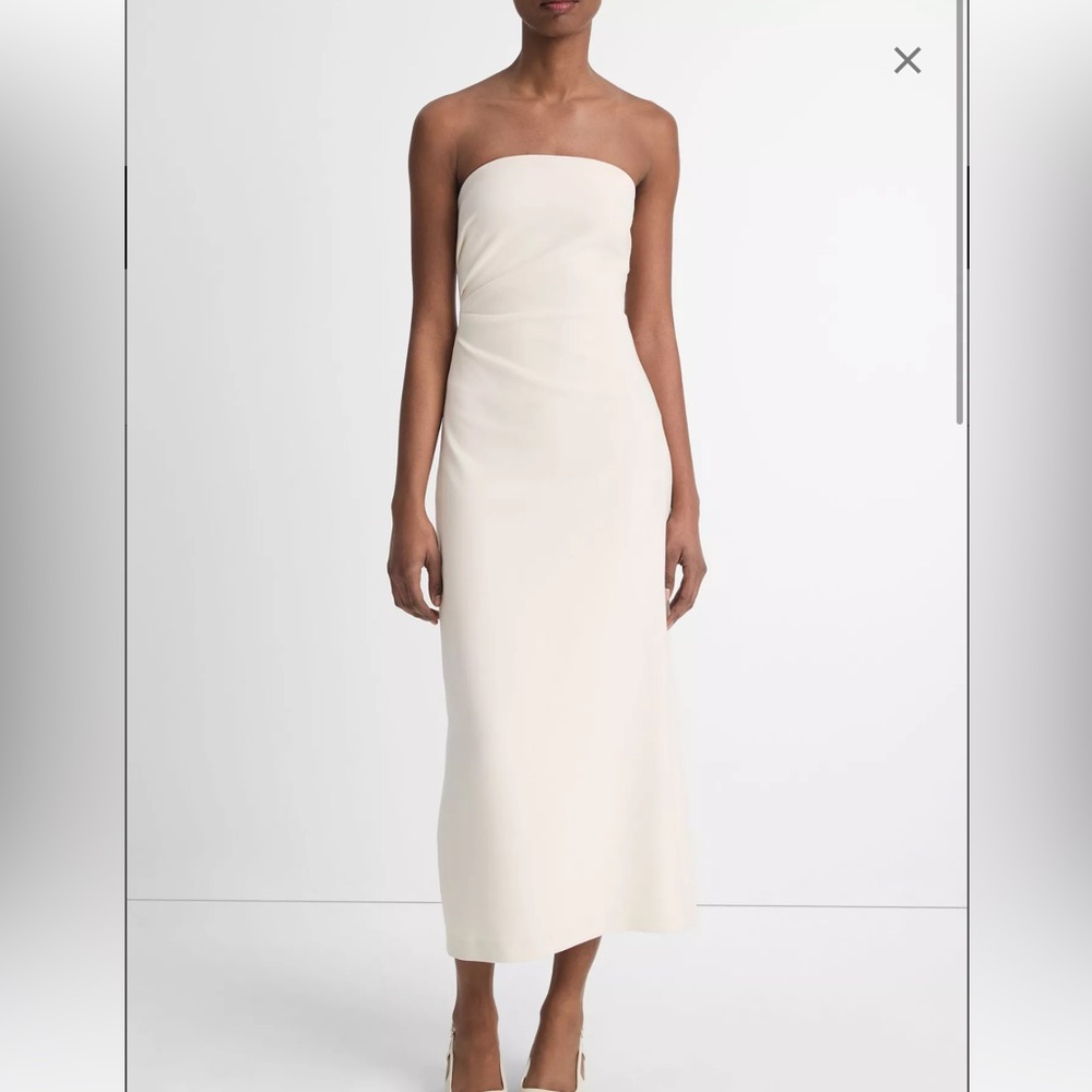Vince Cream Strapless Drape Midi Dress